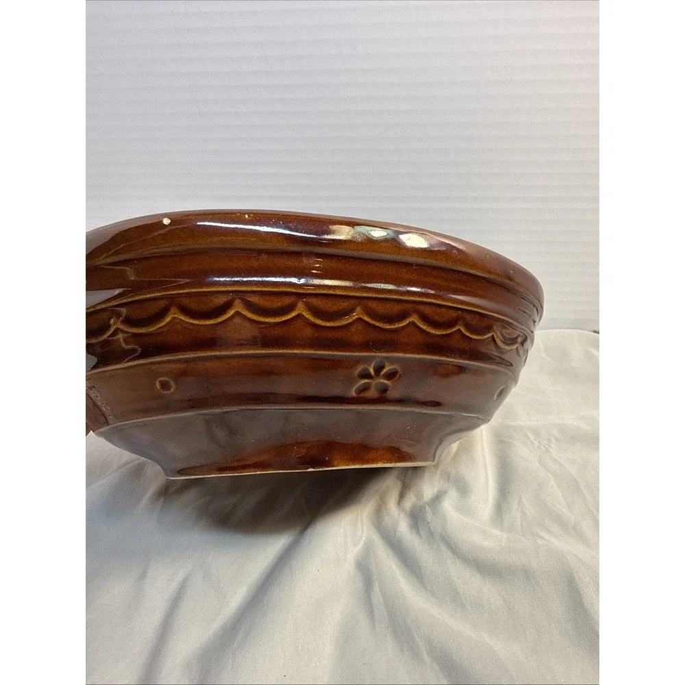 Vintage Marcrest Stoneware Daisy Dot Brown Divided Serving Bowl Oven Proof